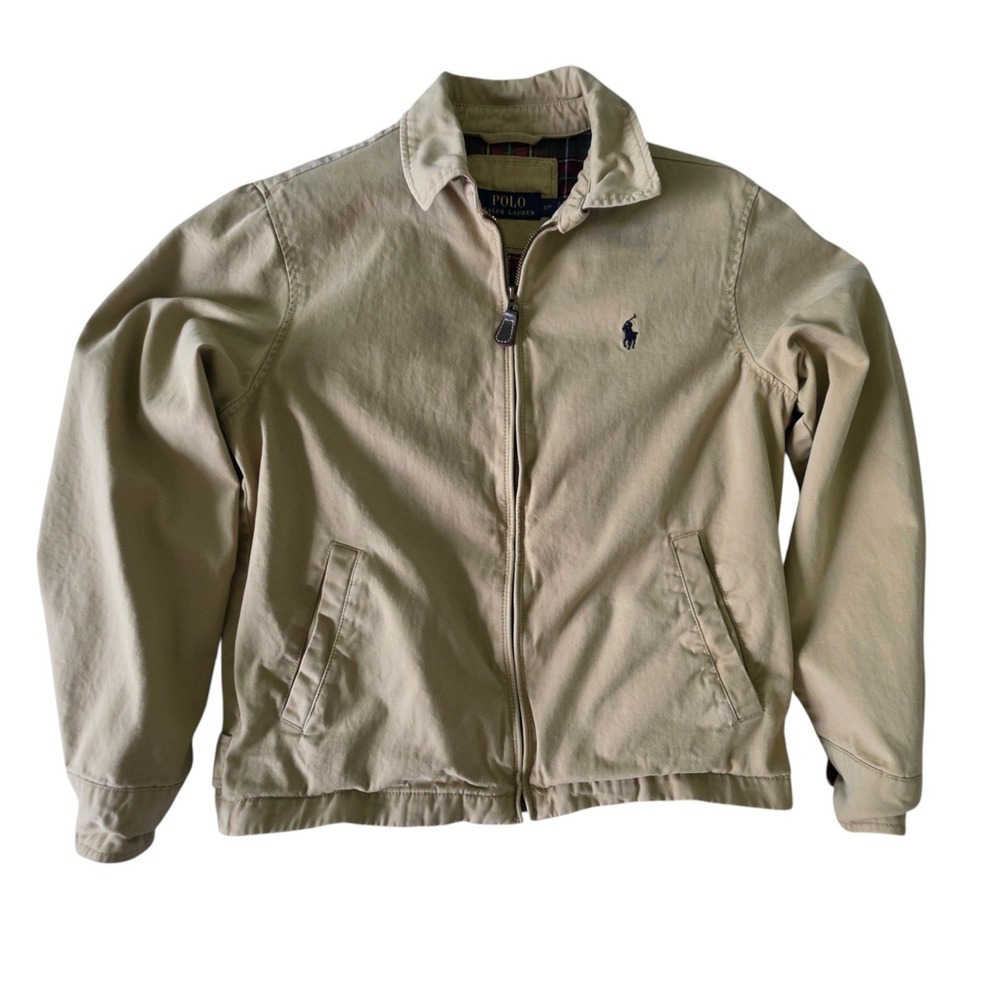 Polo Ralph Lauren Mens Harrington Jacket Tan Khaki Plaid Lined Small
